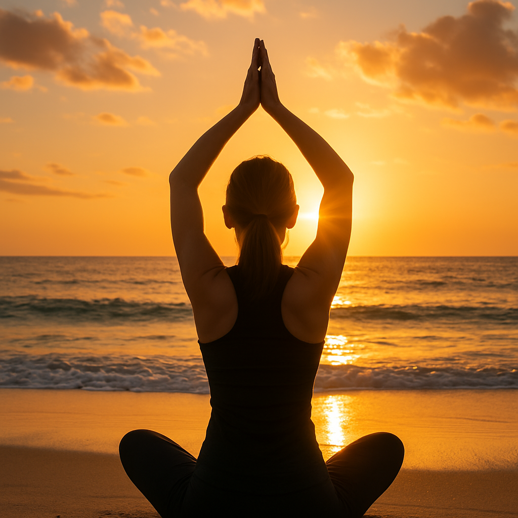 vertical image of yoga on a sunrise beach-1
